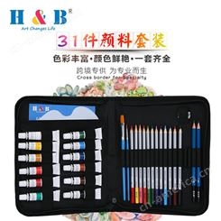 H&B31件水彩颜料套装12色水溶性彩铅笔绘画铅笔批发定 制亚马逊
